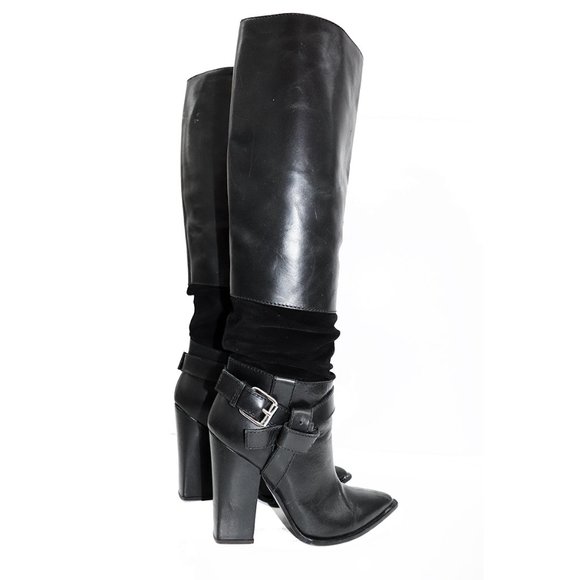$1,200 THAKOON ITALIAN WESTERN POINTED TOE THIGH HIGH LEATHER BOOTS BUCKLE 36 - Picture 5 of 11